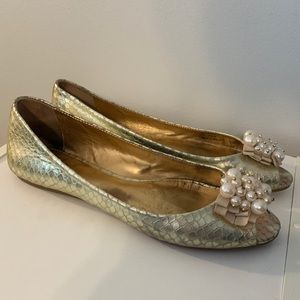 Kate Spade Peep Toe Flats With Pearls 7.5M